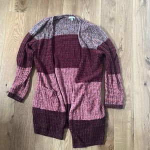 Women’s burgundy striped cardigan
